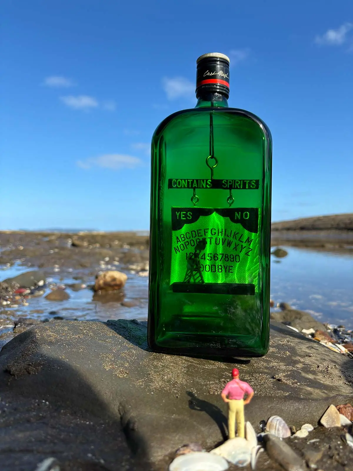 Contains Spirits, bottle art by Auckland artist Jesse James
