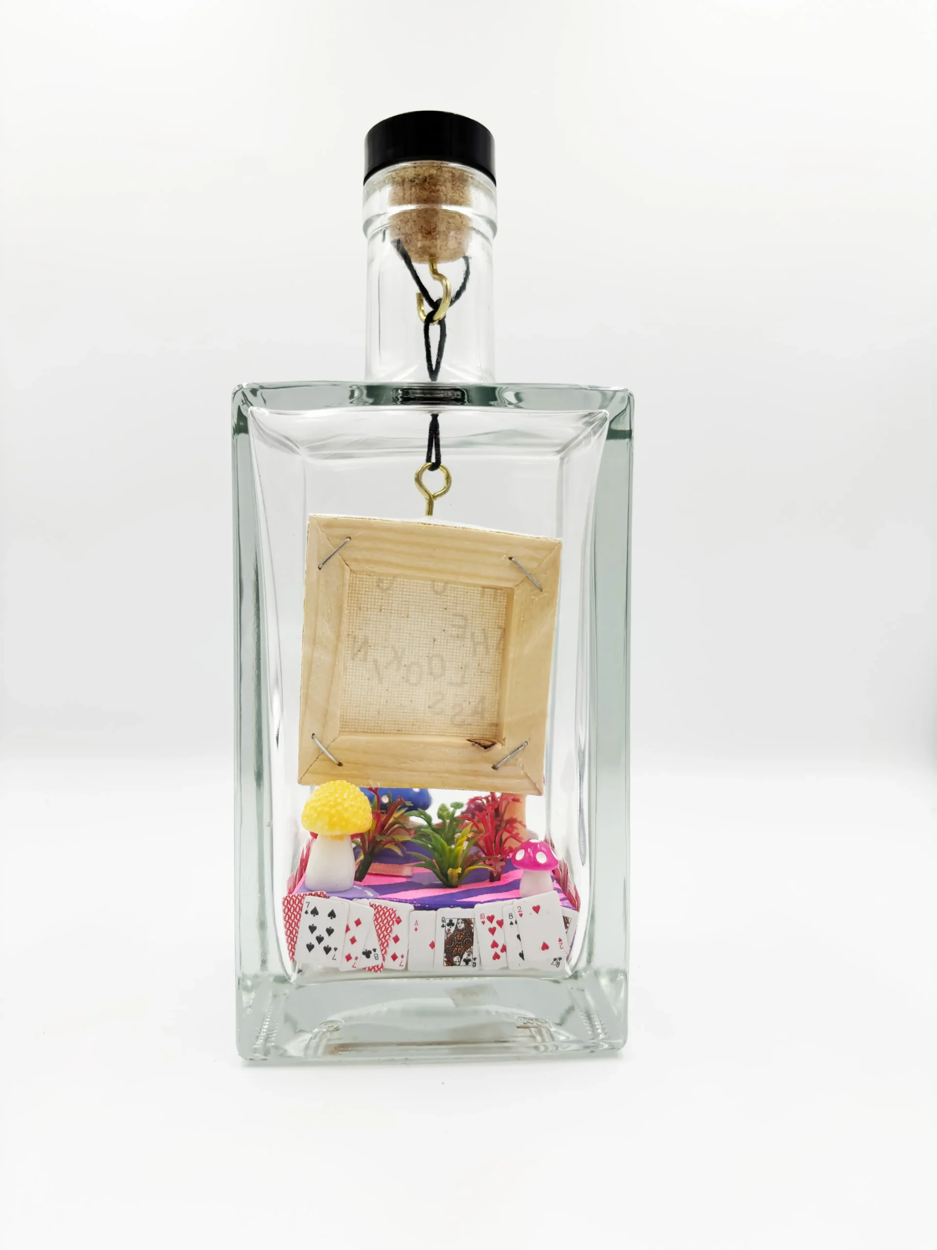 Through the Looking Glass, themed bottle art by Mini Curiosities, back view
