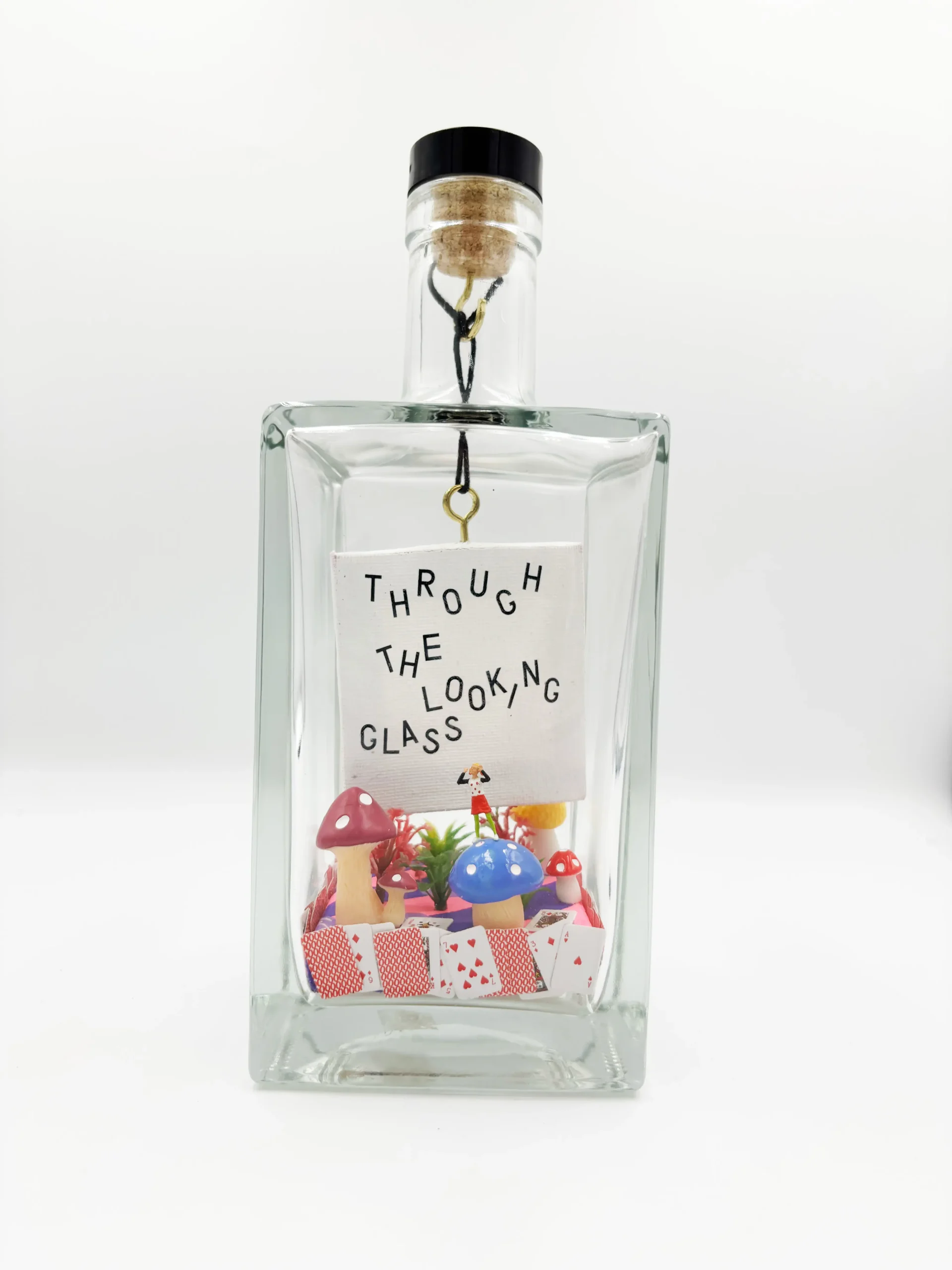 Through the Looking Glass, Alice in Wonderland themed bottle art, front view