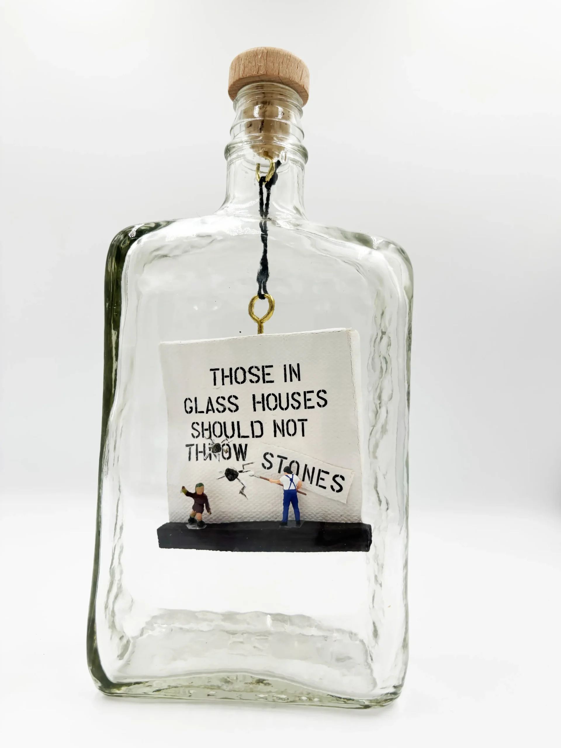 Glass Houses, NZ bottles art by Mini Curiosities, front view